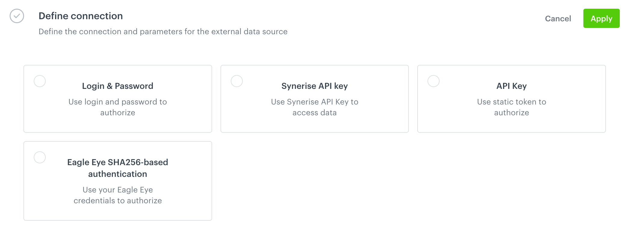 Selecting the external source type