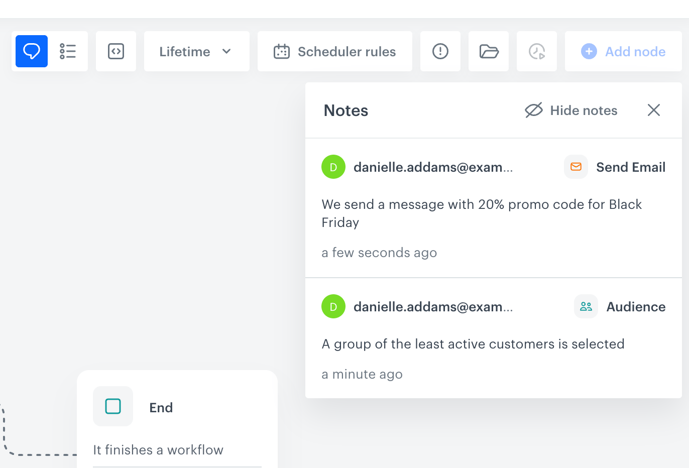 Overview of all notes added within a workflow