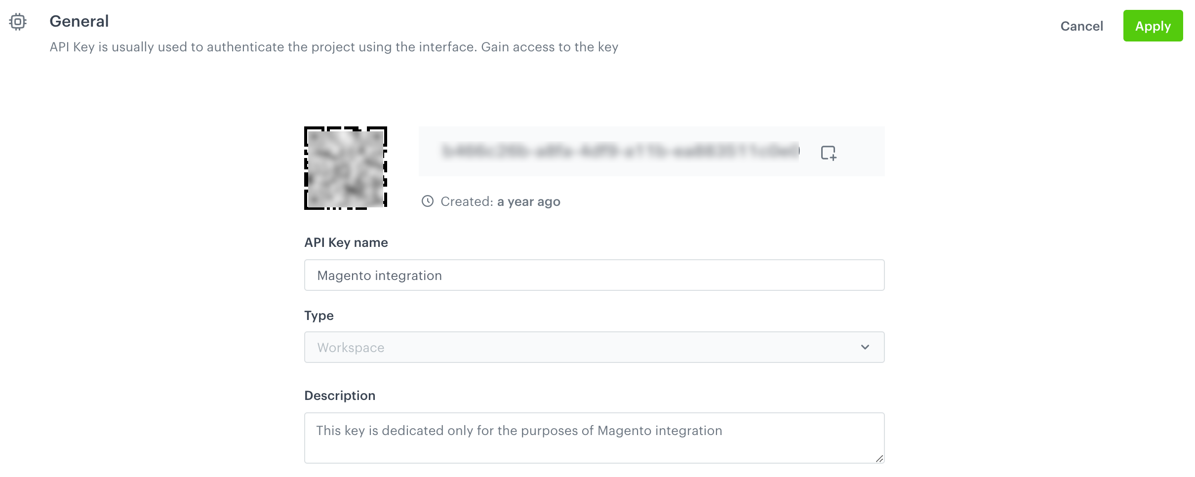 Details of the API key