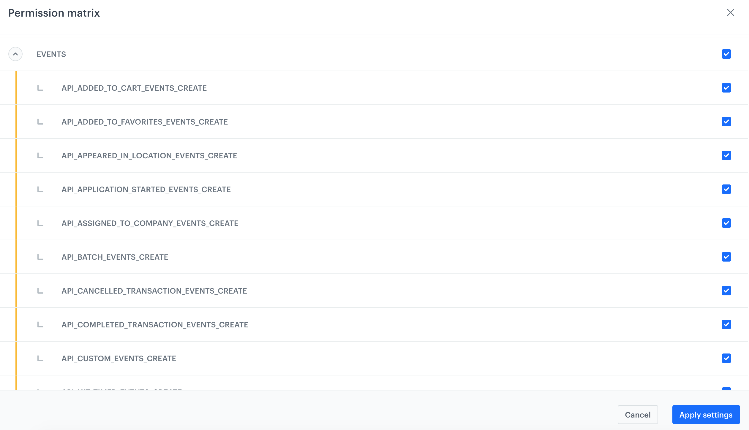 Permissions for the API key required by the Sylius integration