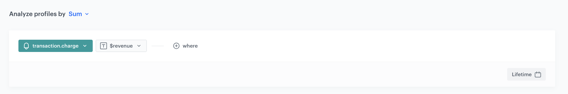 Decision Hub Sum aggregate returning the total revenue from transaction.charge events over a customer's lifetime
