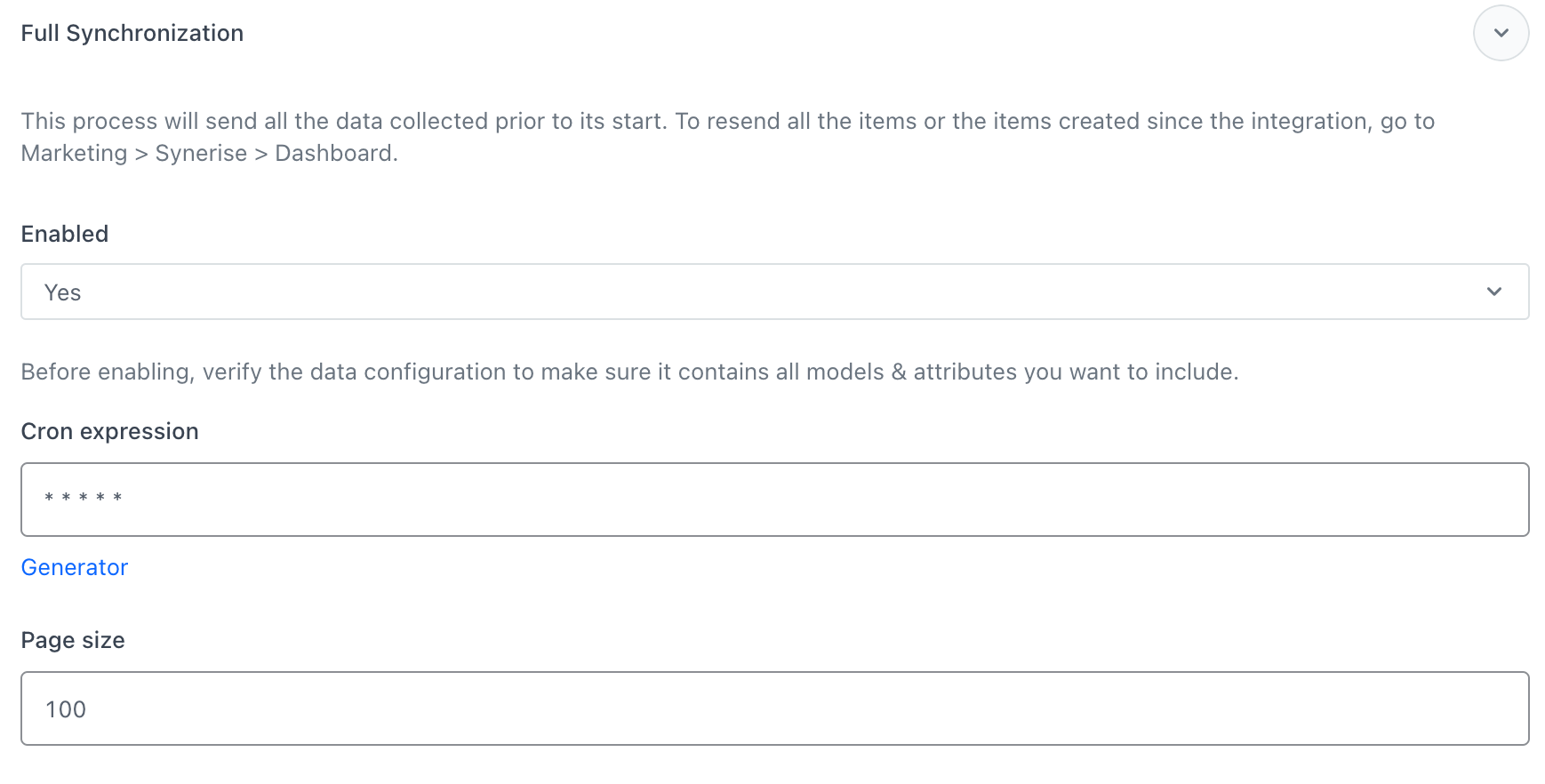 The configuration of the Full synchronization subsection