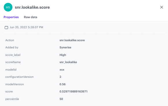 Example of event `snr.lookalike.score`