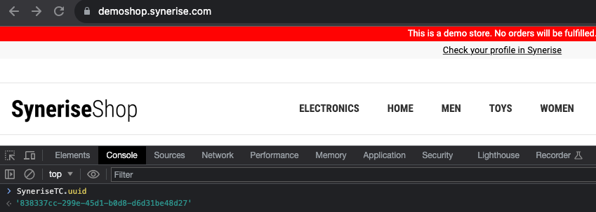 The image presents browser console with the Get UUID function executed