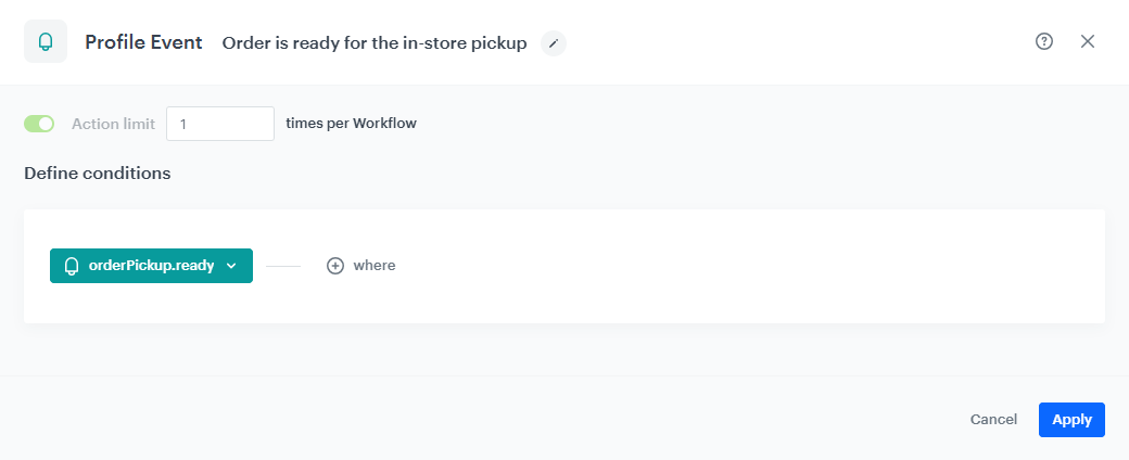 The view of the Profile Event node configuration
