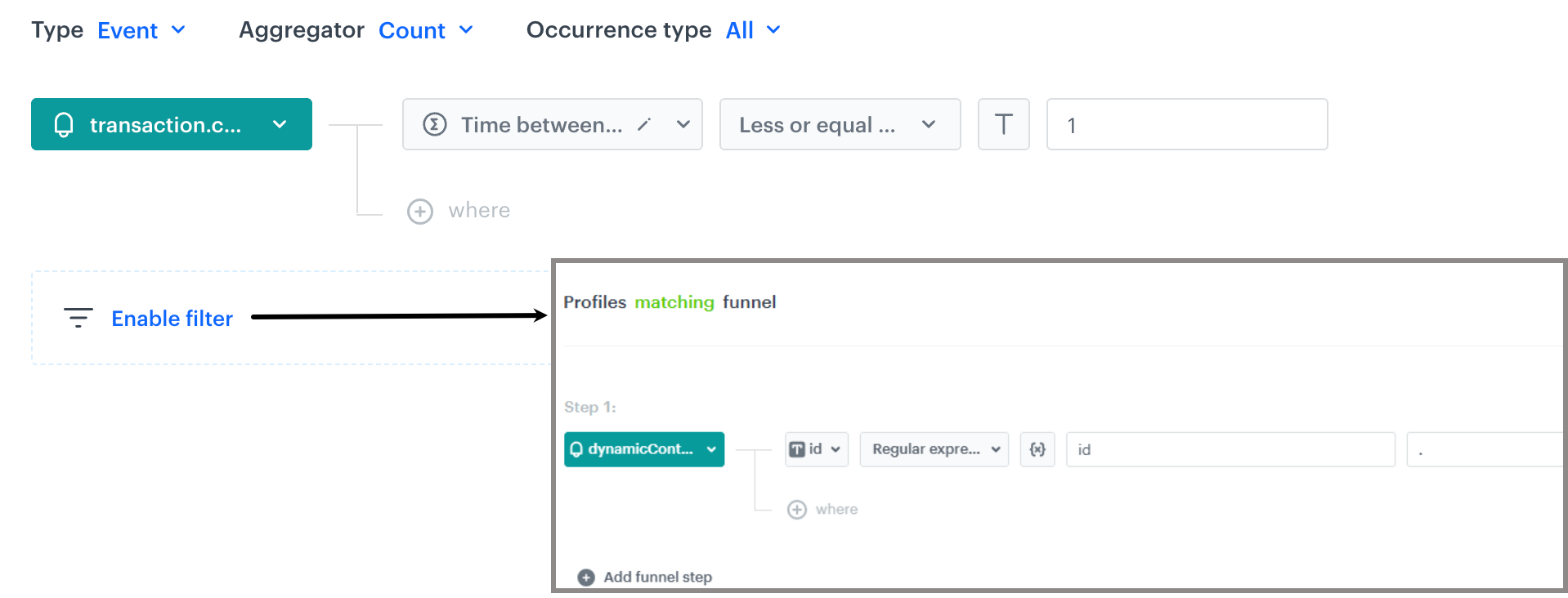 A metric with applied profile filter that contains dynamic key