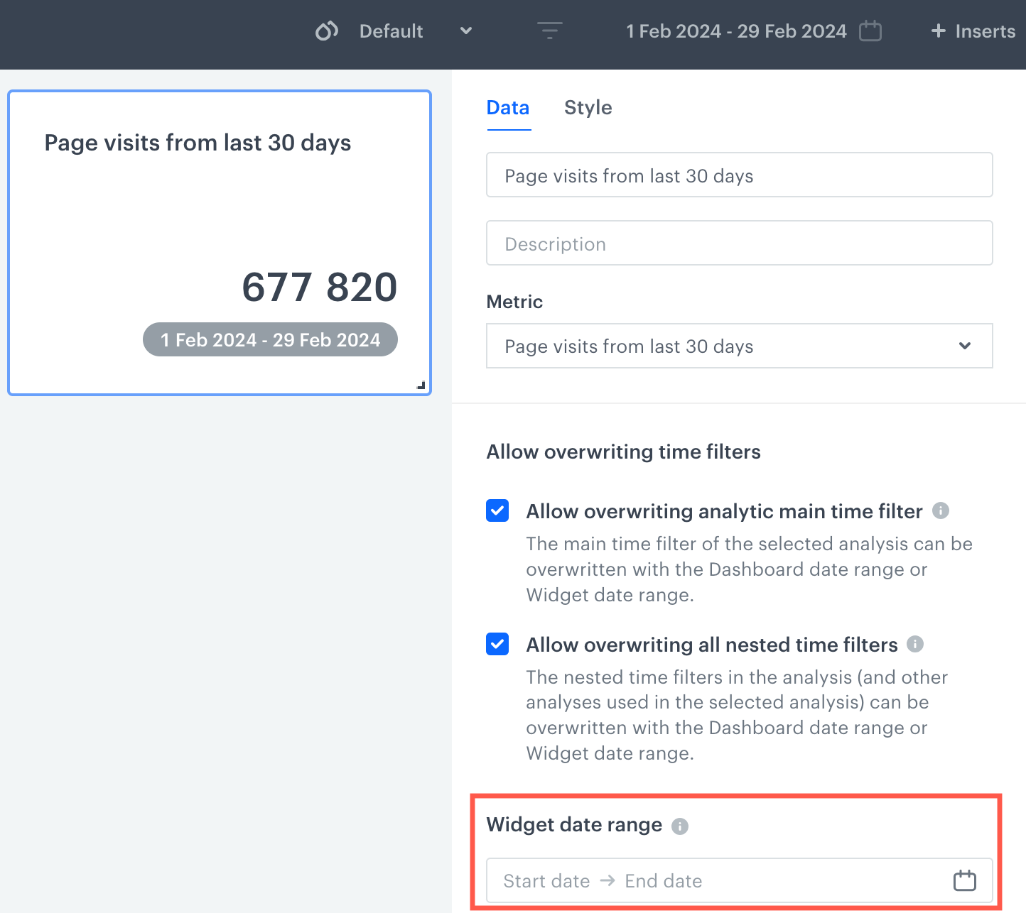 Widget date range field in widget settings