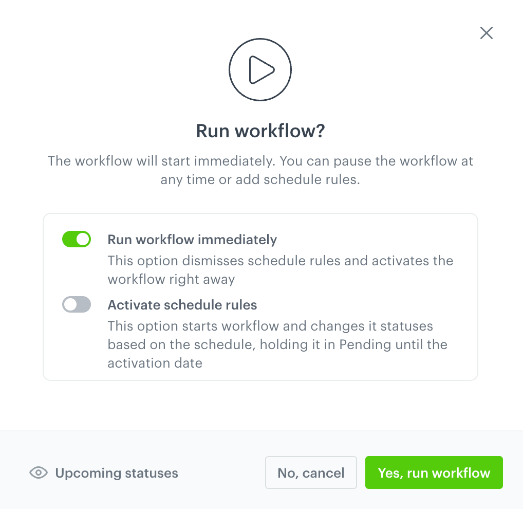 A pop-up with activate options