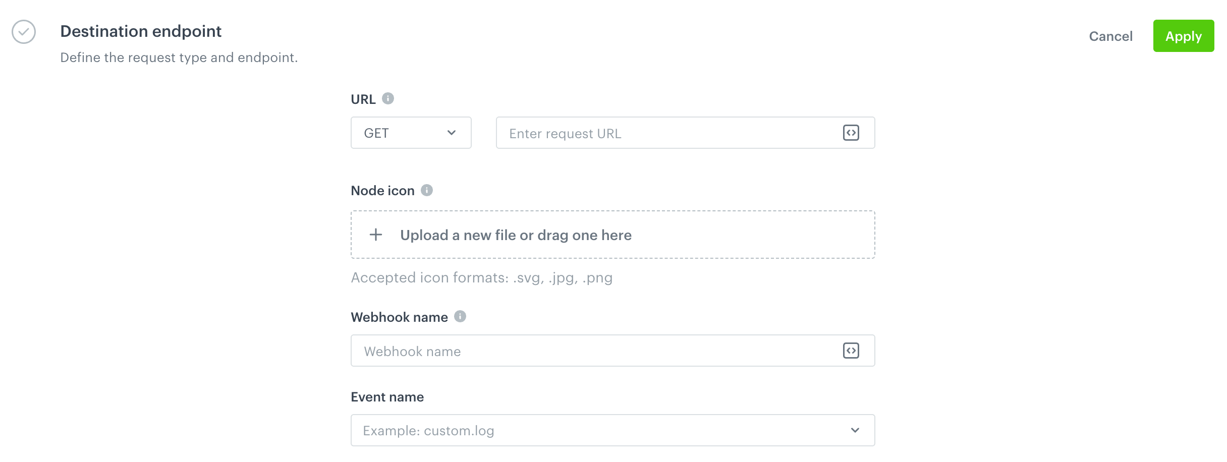 The Defining endpoint section in the process of creating an outgoing integration