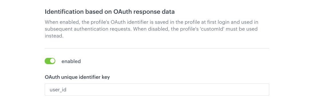 Synerise IAM OAuth settings with identification based on OAuth response data enabled