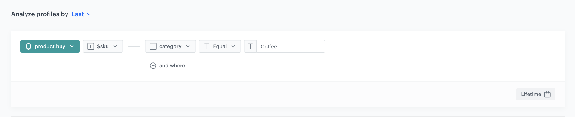 Decision Hub Last aggregate returning the SKU of the last Coffee category product.buy event