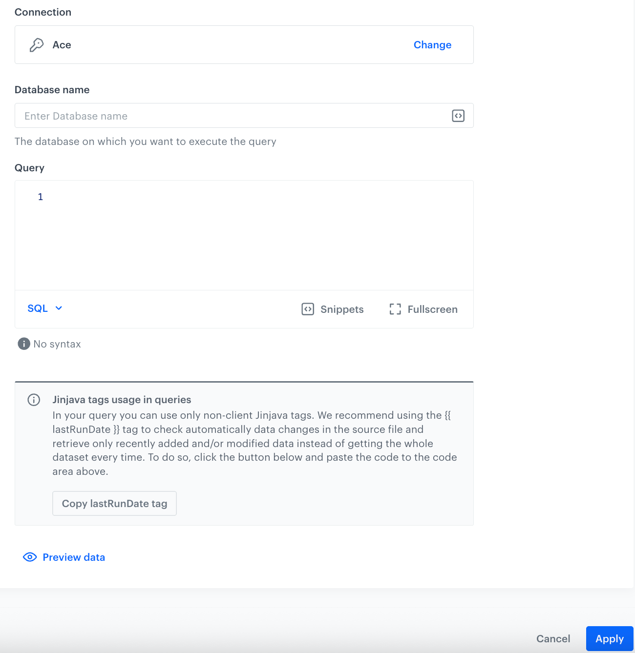 Empty node configuration form