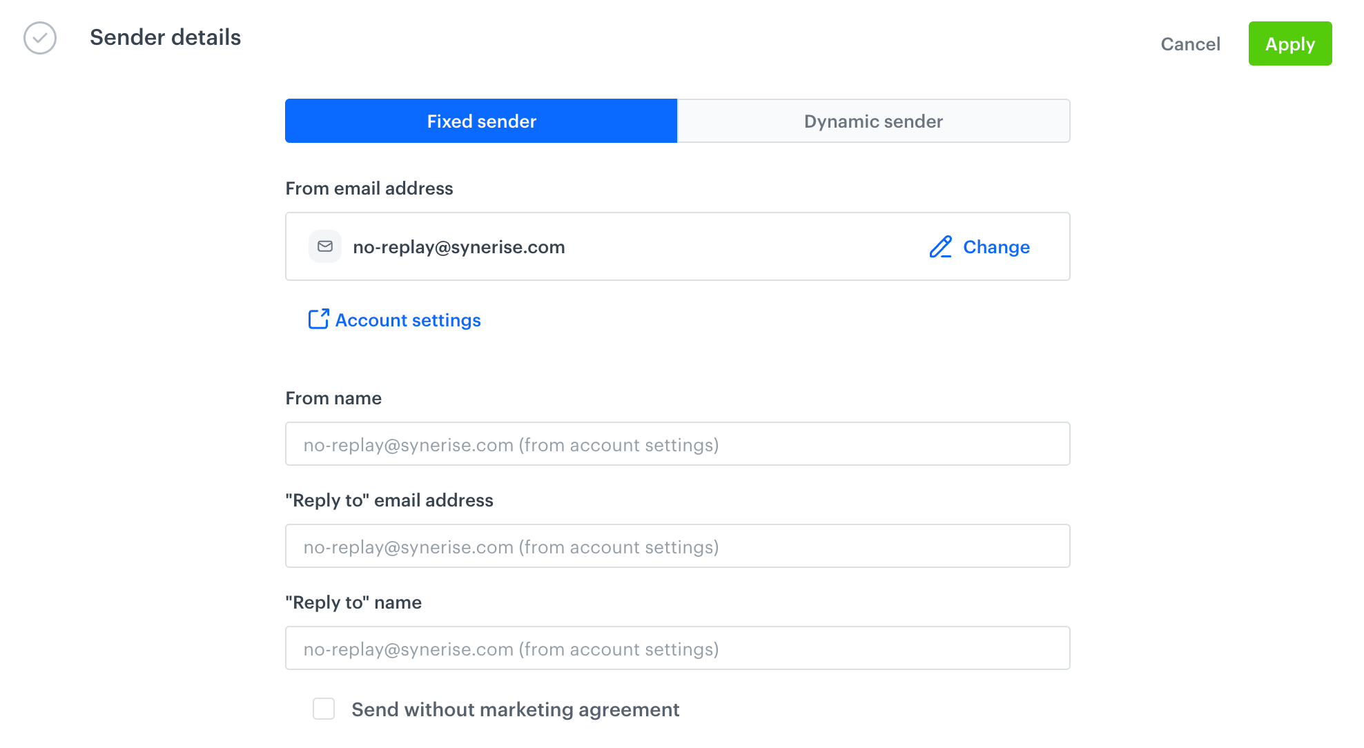 The Sender Details section is filled out by default