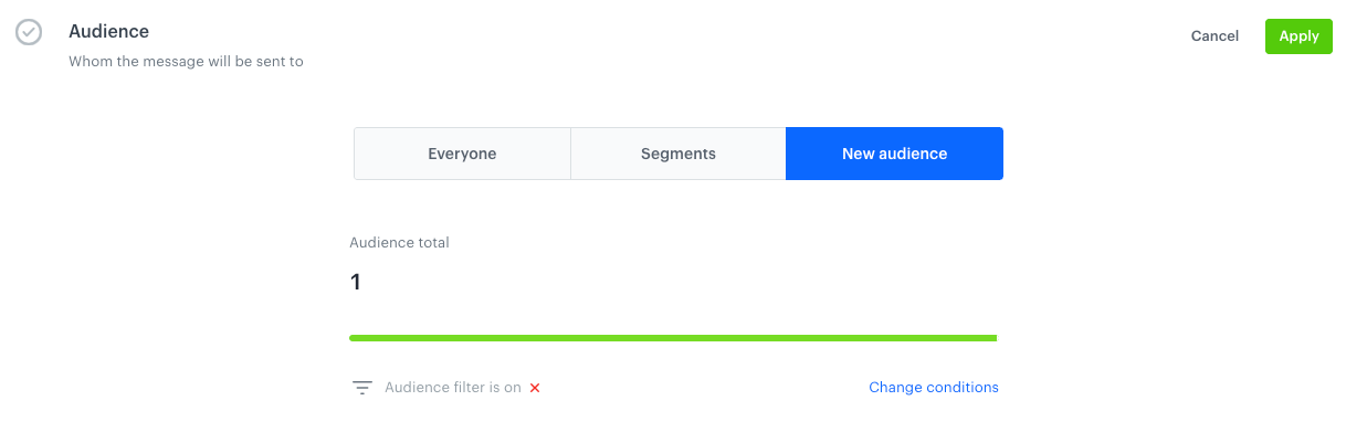 One user selected as audience of dynamic content