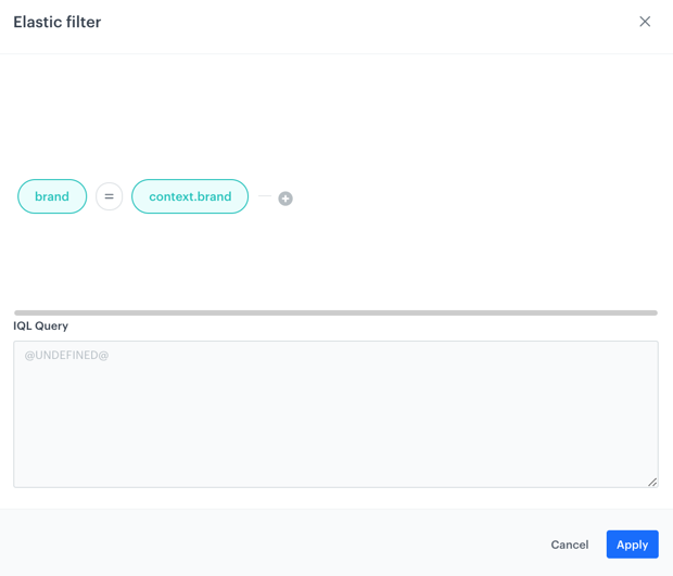 IQL query filter in AI Hub showing items of the same brand as the currently viewed product