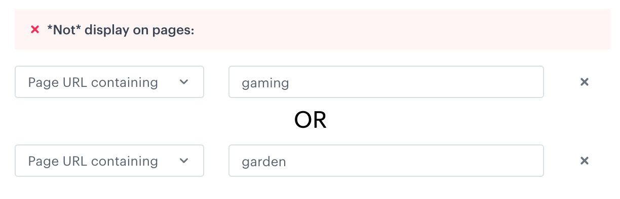 Dependency logic between conditions in the Not display on pages section