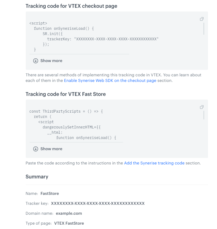 Tracking codes generated for VTEX domain