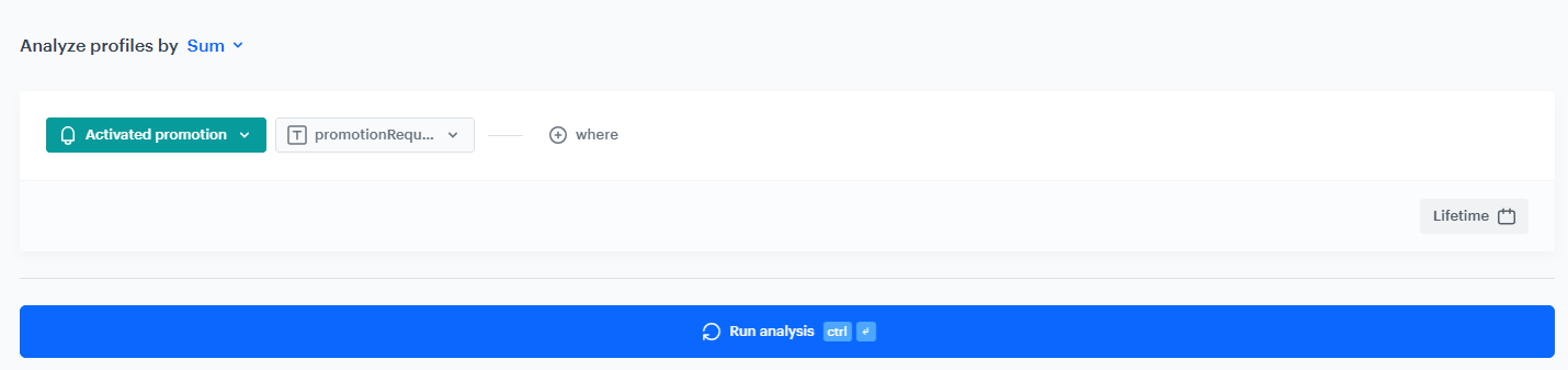 Decision Hub aggregate summing the promotionRequireRedeemedPoints parameter of all client.activatePromotion events in a customer's lifetime