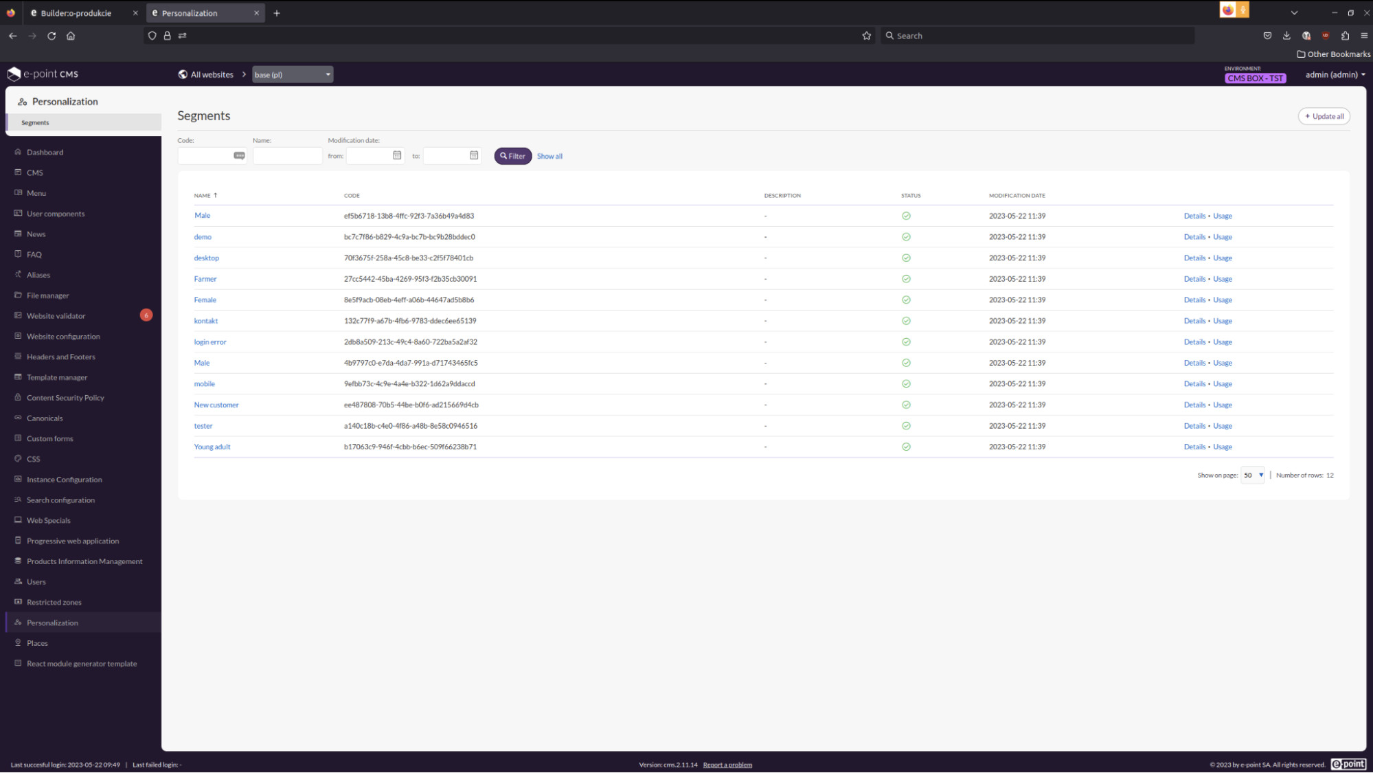 e-point CMS segmentation list