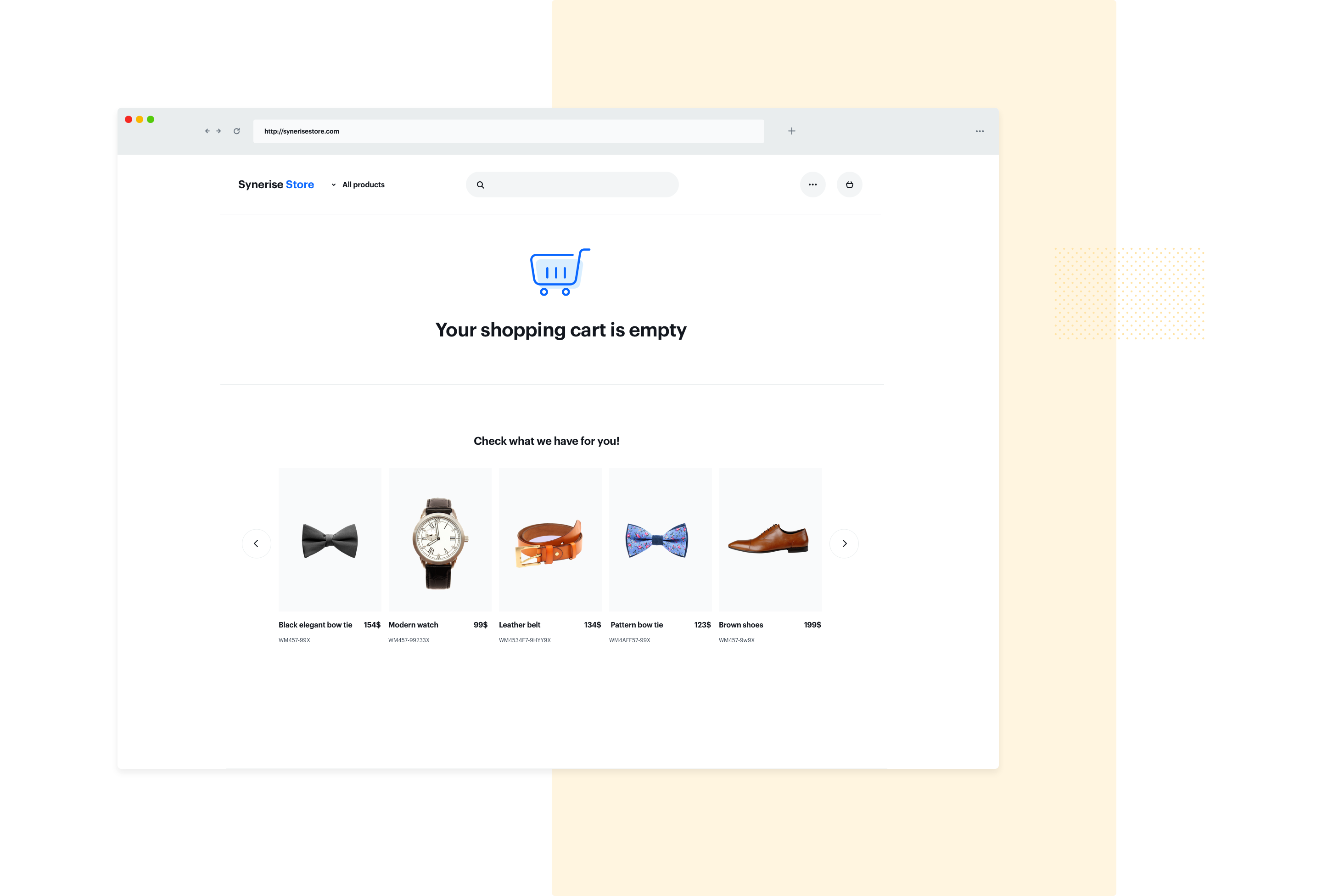 The view of recommendations on an empty basket