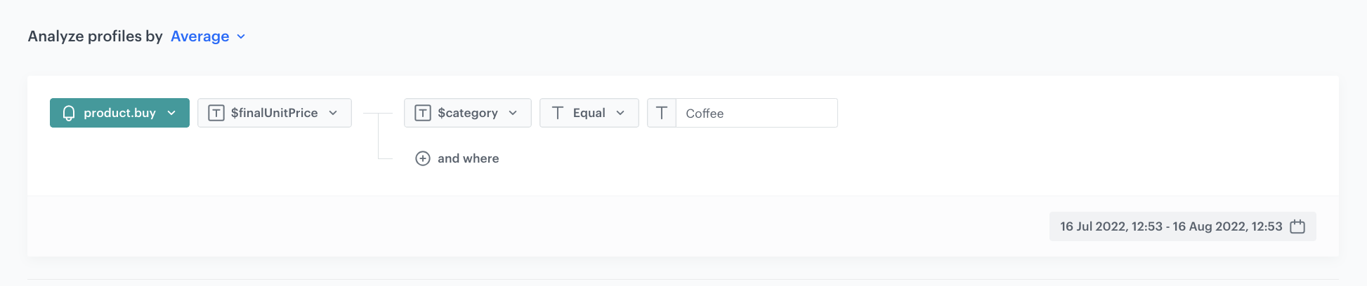 Decision Hub Average aggregate returning the average finalUnitPrice of Coffee category product.buy events