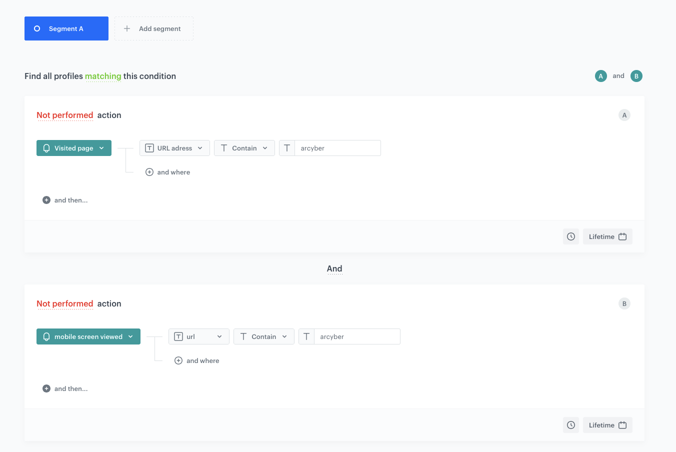 Decision Hub segmentation configuration filtering customers who viewed a brand page without making a purchase