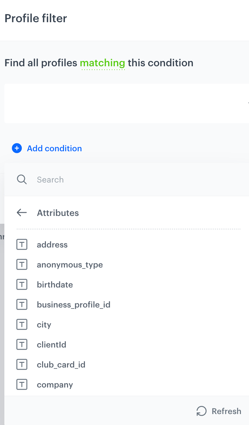 Attribute description on the list of profile attributes