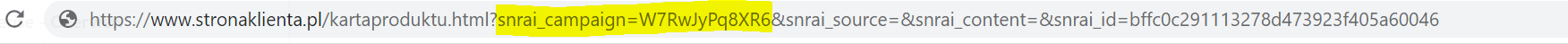 Product page URL showing the snrai_campaign parameter used to identify the AI recommendation campaign ID