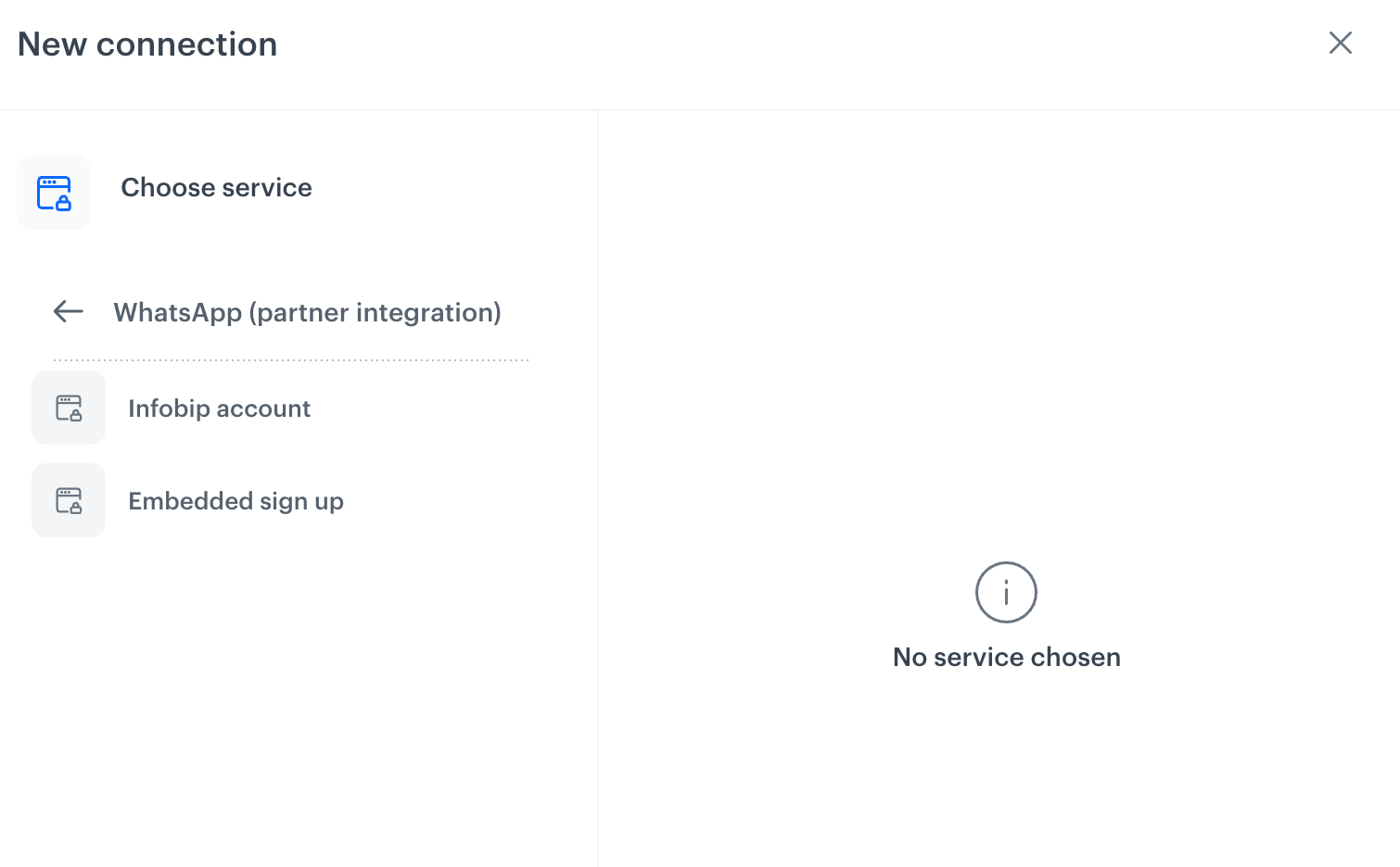 A blank configuration form for setting up a connection with WhatsApp through partner