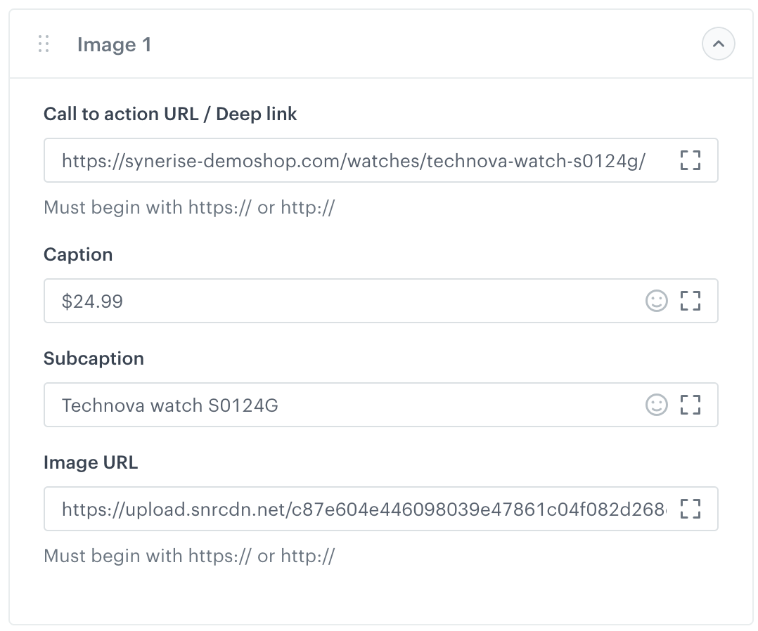 Example form configuration of image carousel