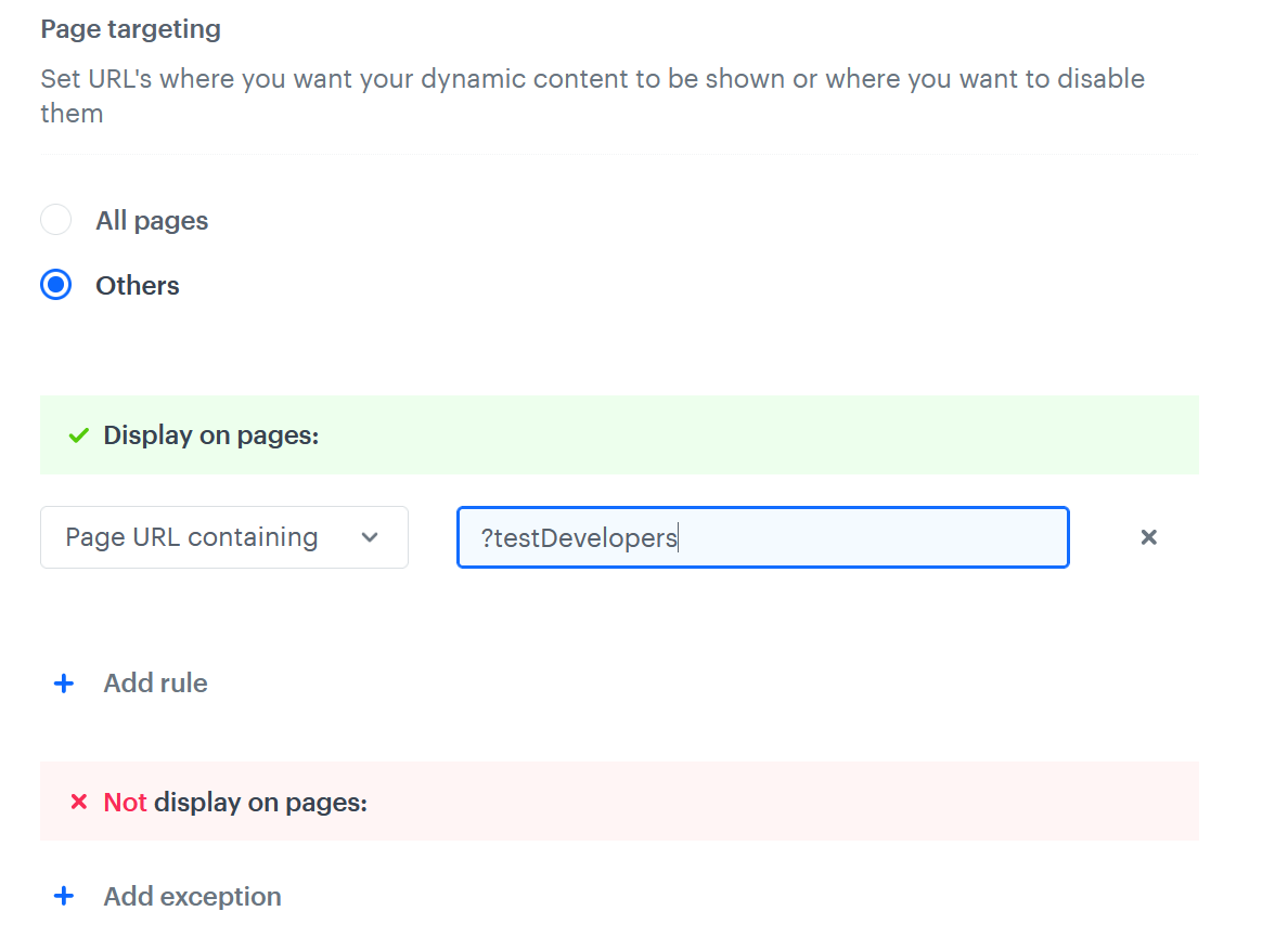 Selecting the URL where the dynamic content will be displayed