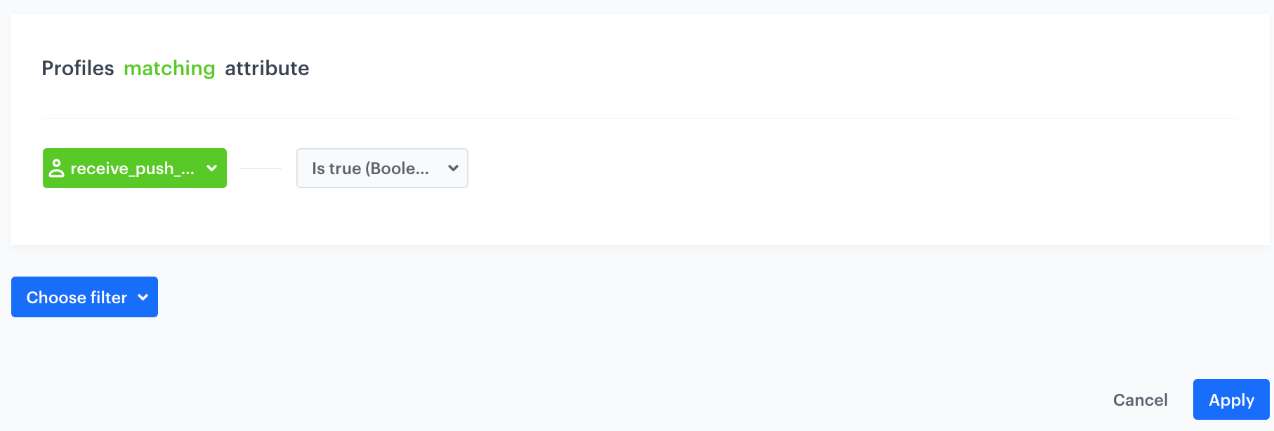 Automation Hub Profile Filter node checking that receive_push_messages attribute is true for push notification consent