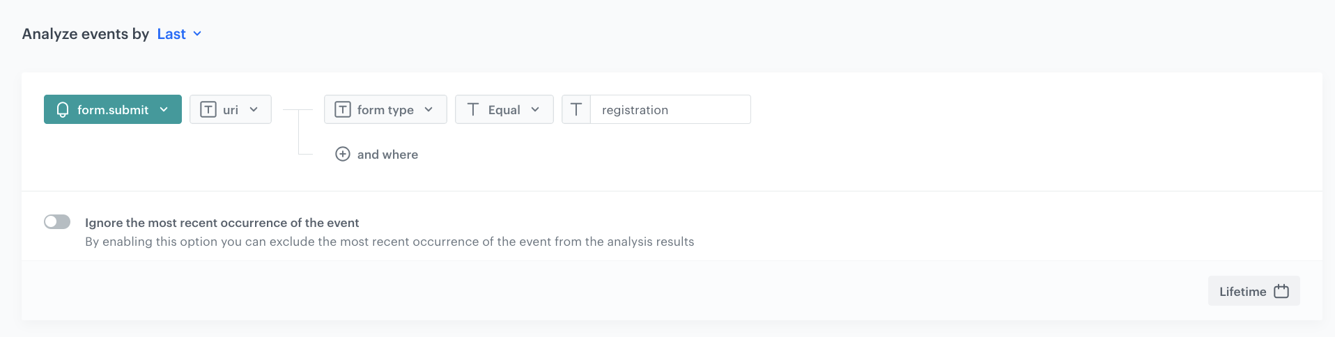 Configuration of the event aggregate returning last registration form URI