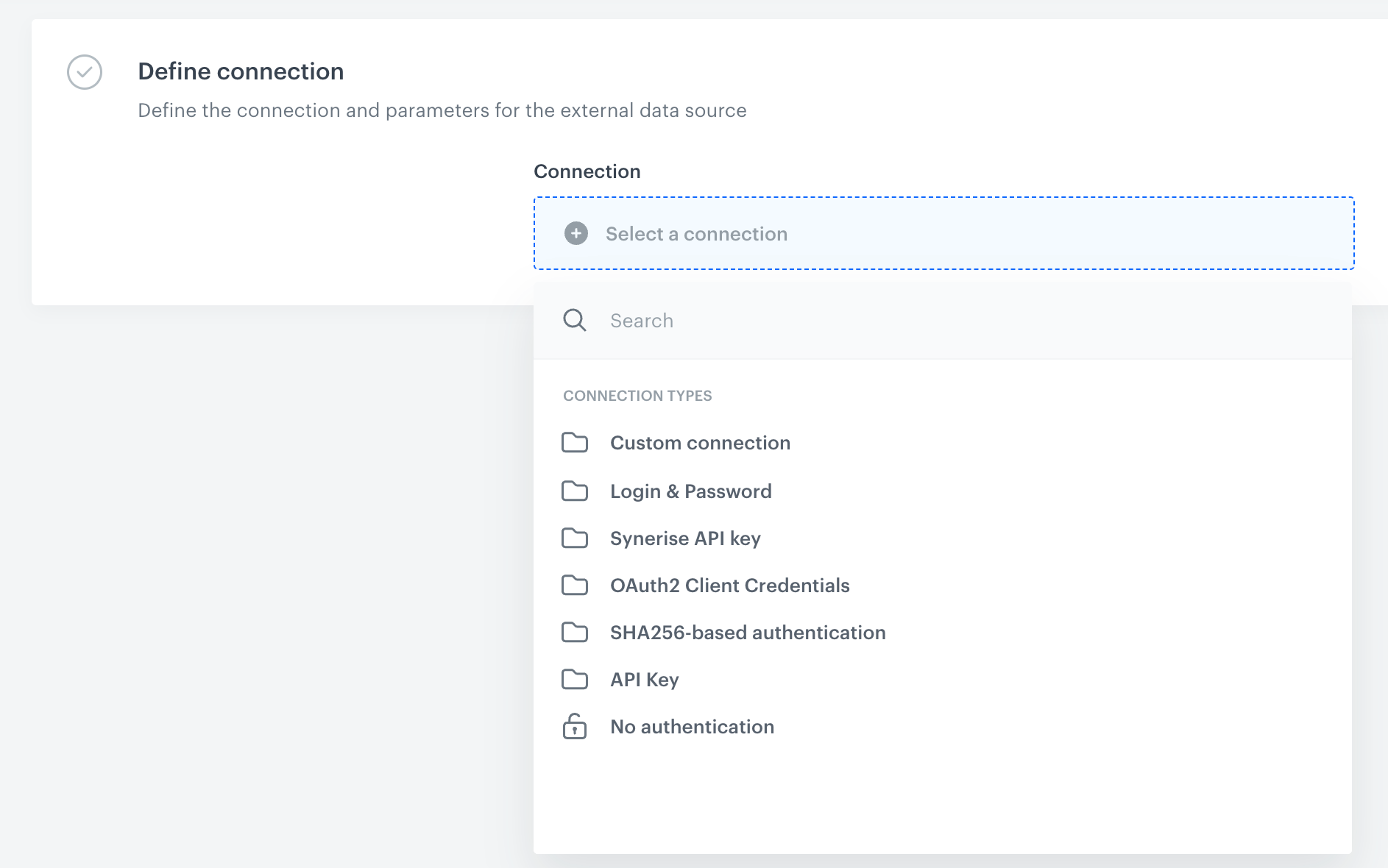 Selecting the external source type