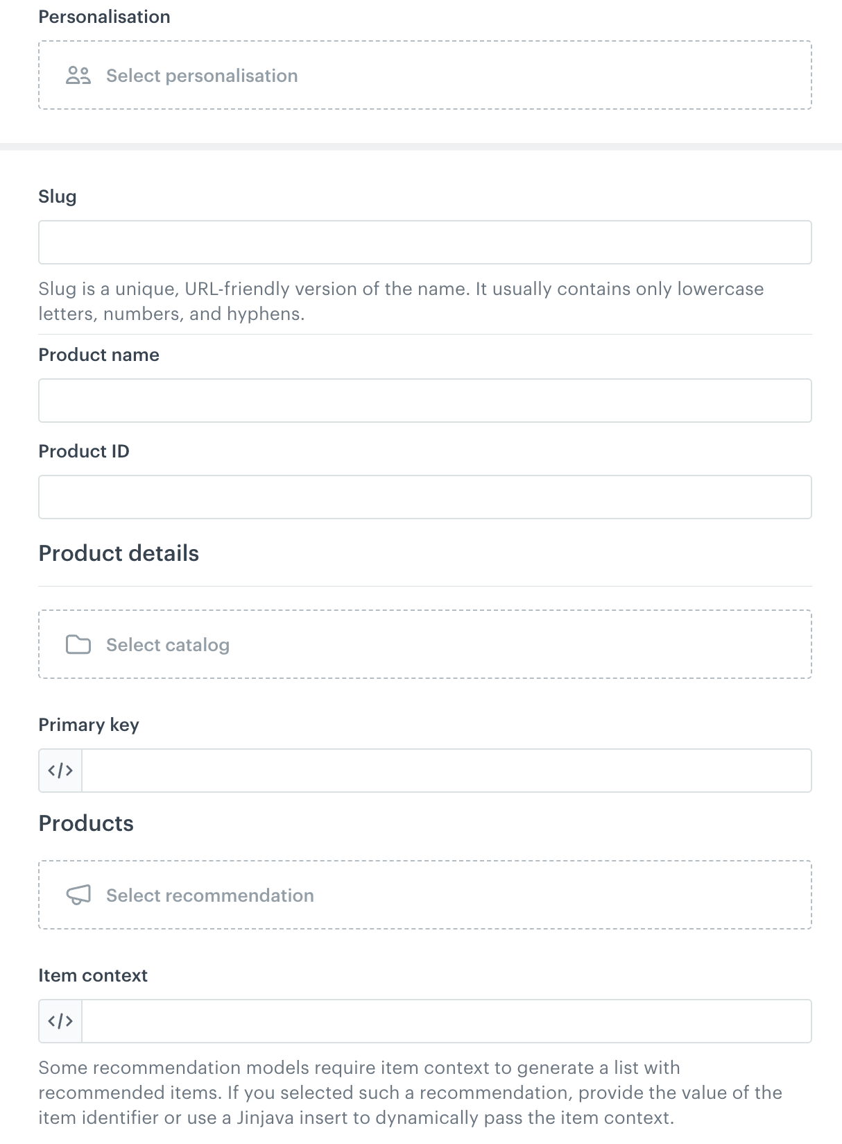 An example record - which is a filled out configuration form based on previously prepared schema
