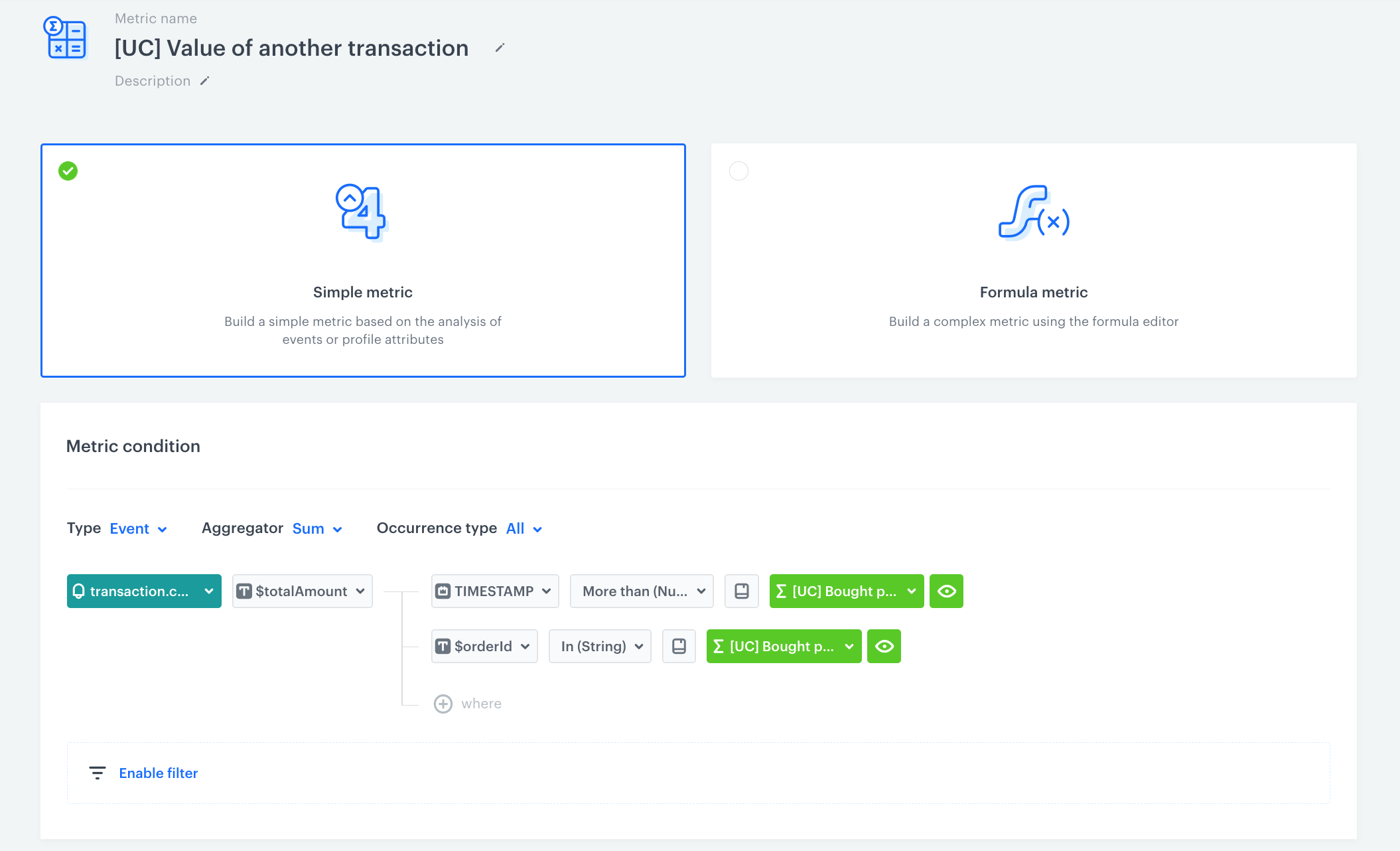 Filled settings of the metric