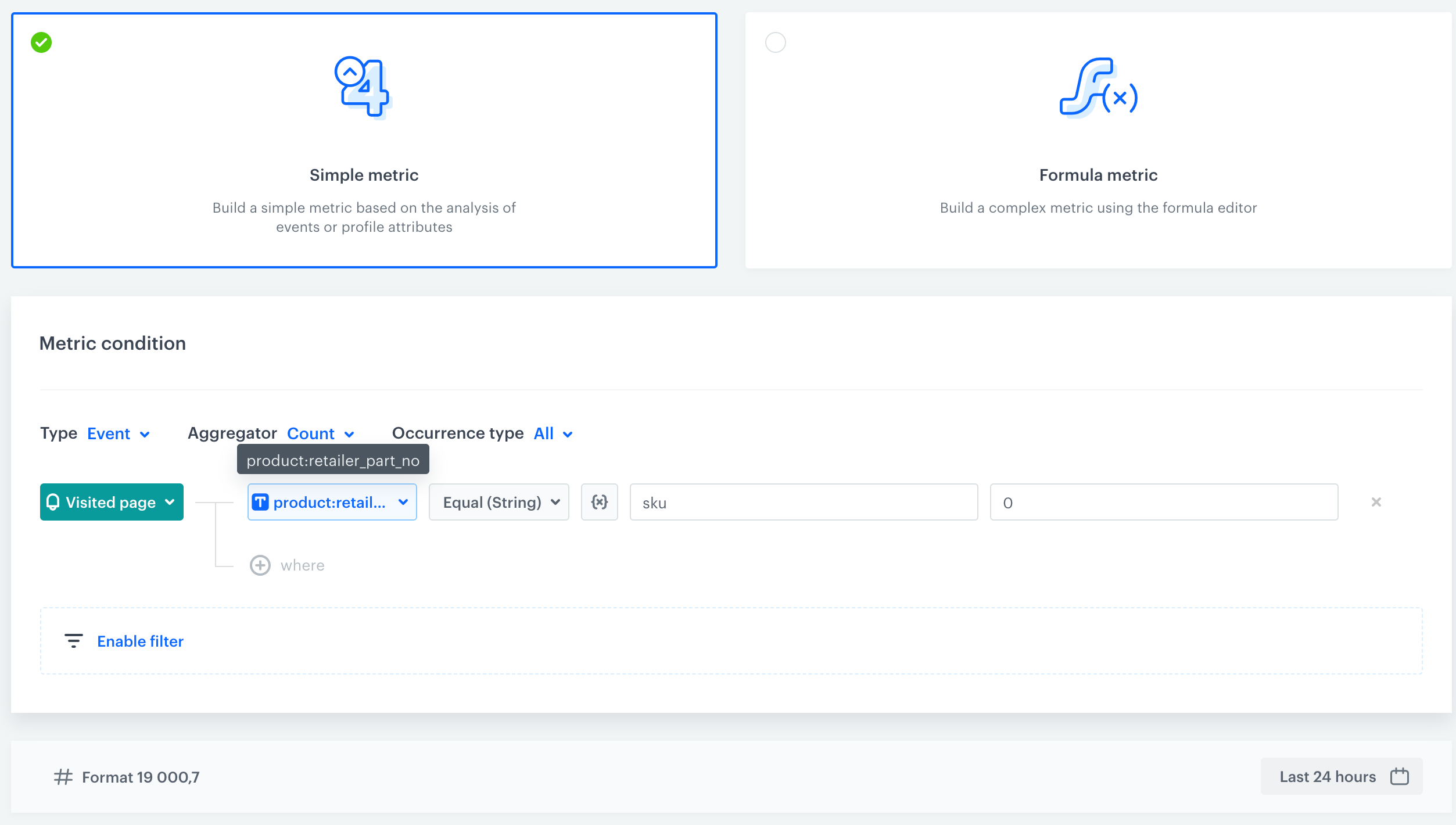 Screenshot presenting Metric with page visit