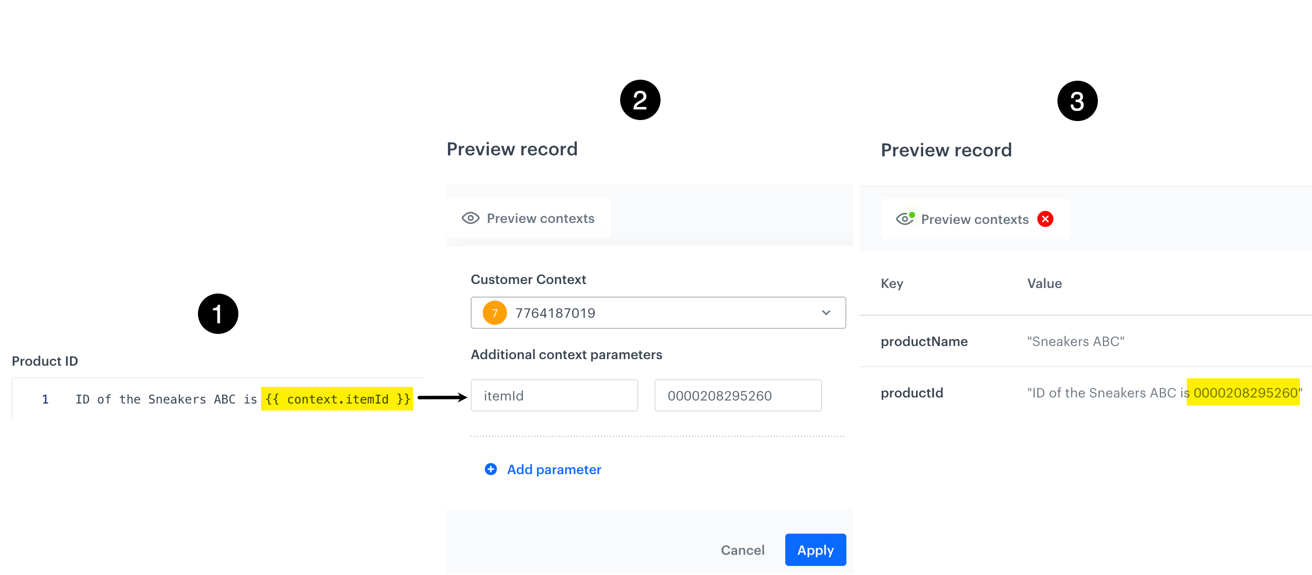 Defining additional context parameters for preview