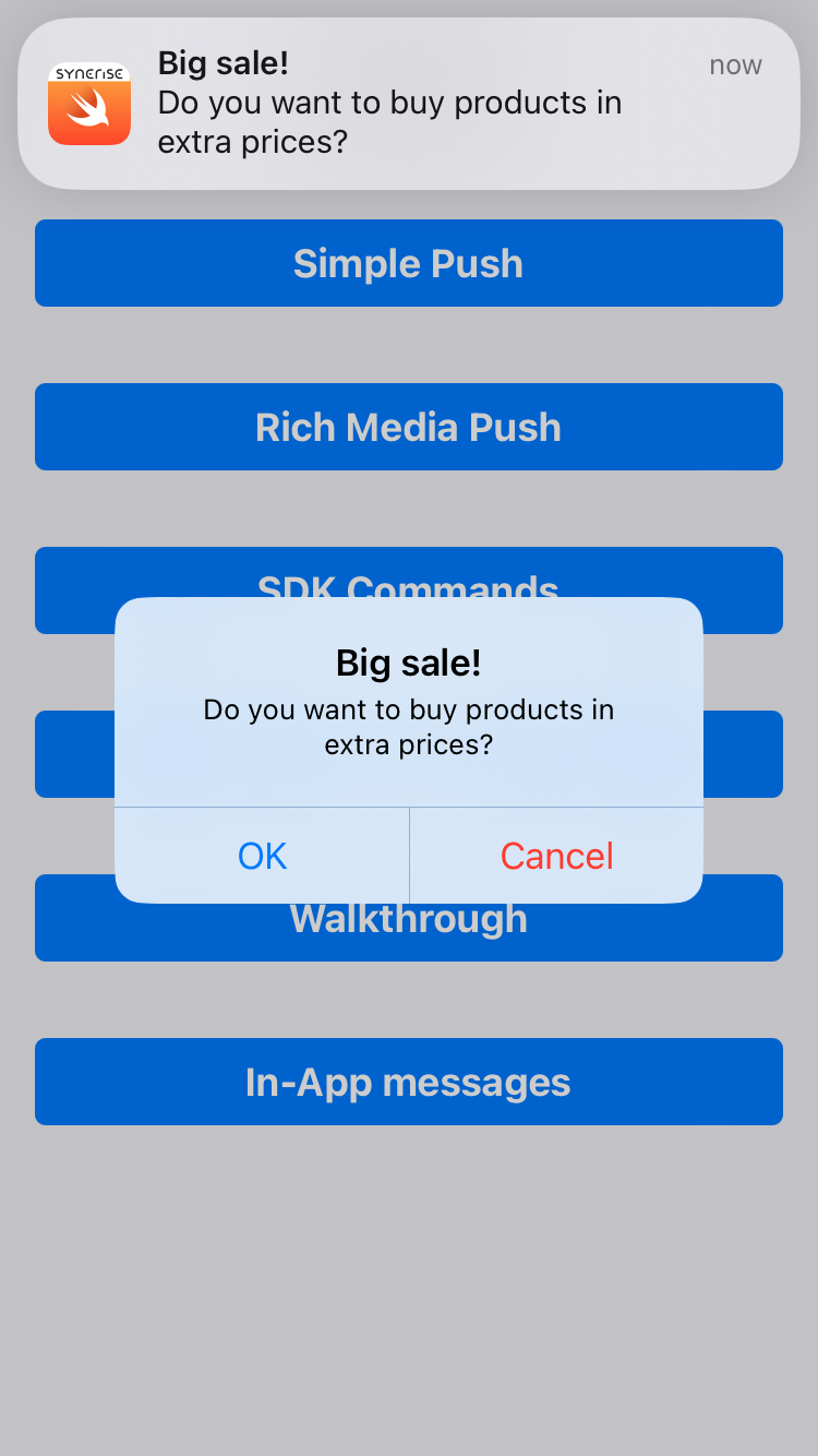 Simple Push campaign with in-app alert