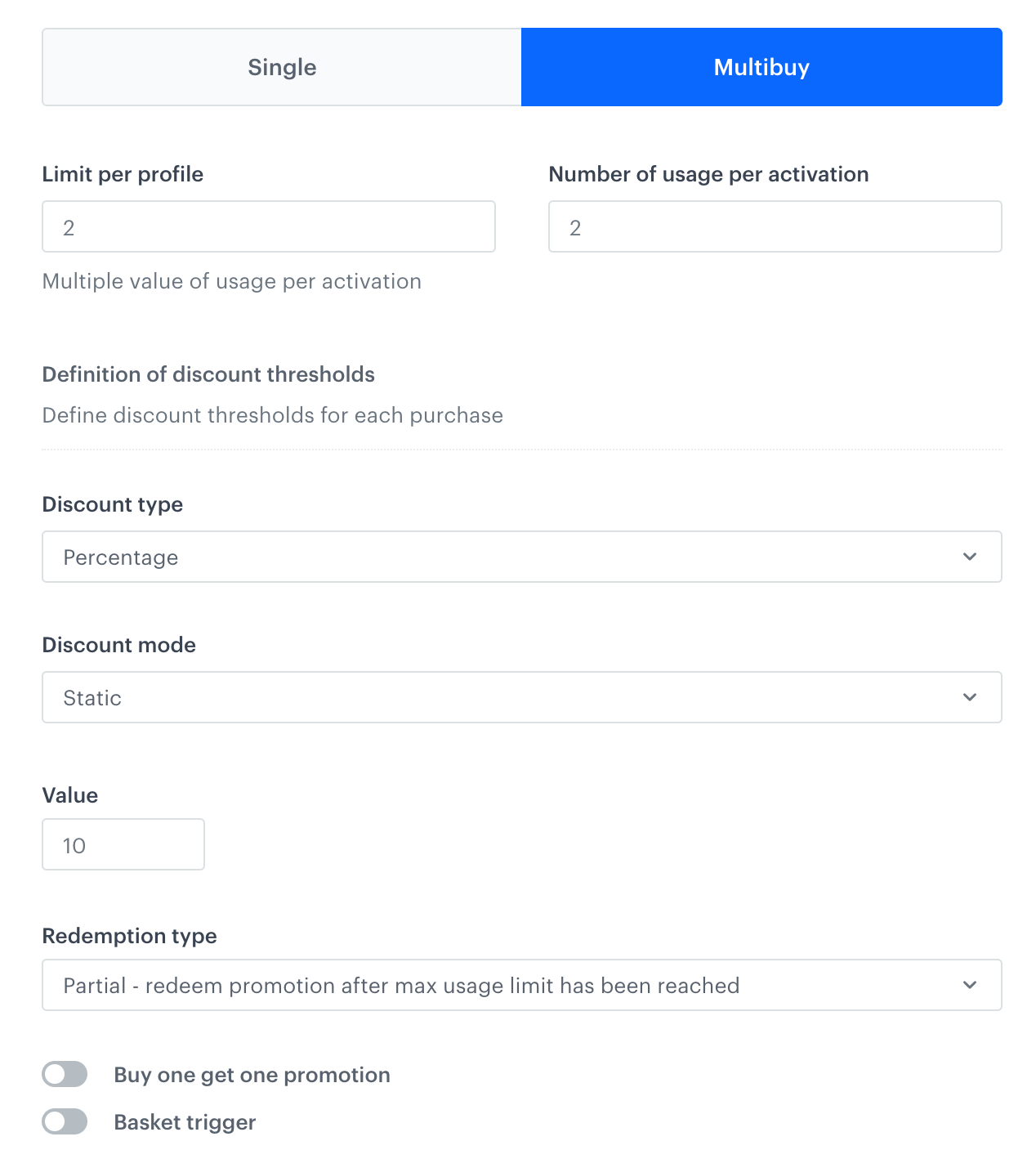 Example configuration of Multibuy promotion logic