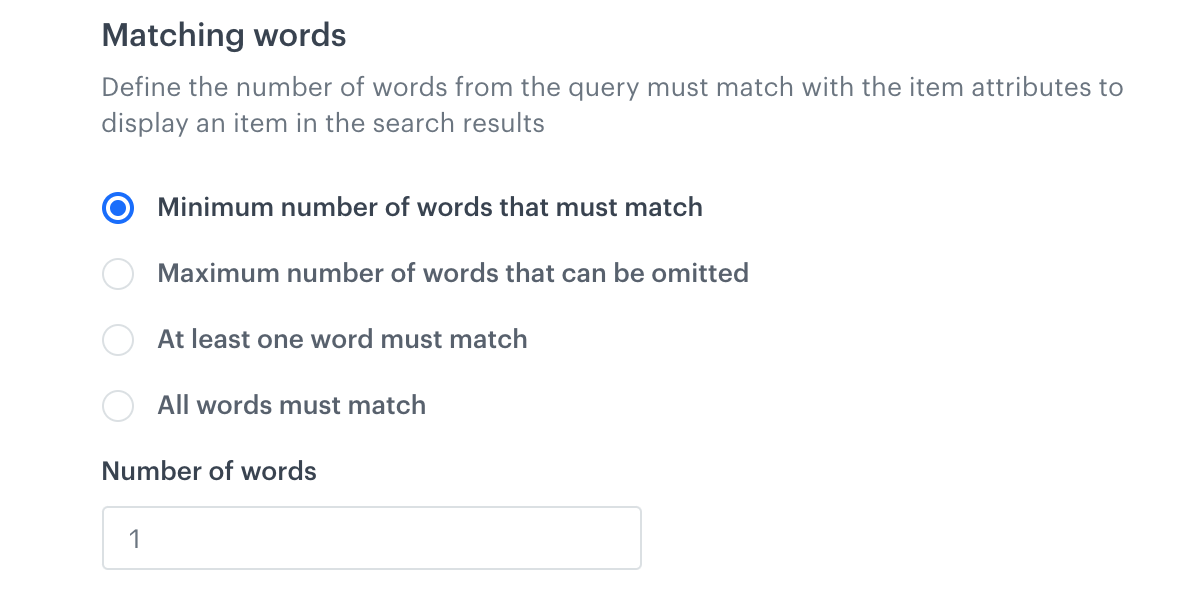 The configuration of matching words in AI Search
