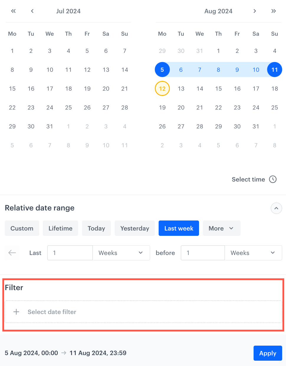 Additional filters in date range picker