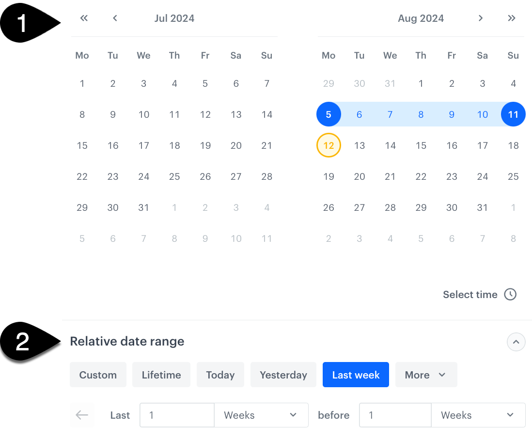 Selecting a date range in the date range picker