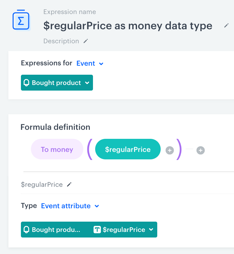 An event expression with To money function