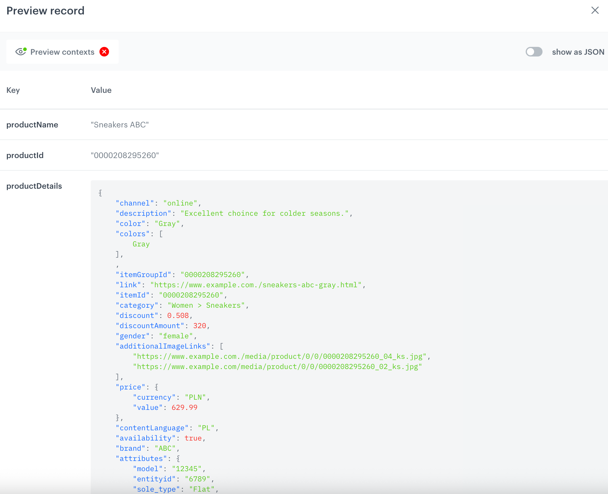 Record results for an example profile