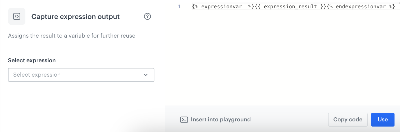 A predefined snippet for extracting expression output is selected