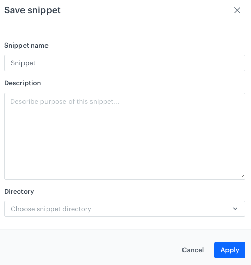 Save snippet pop-up
