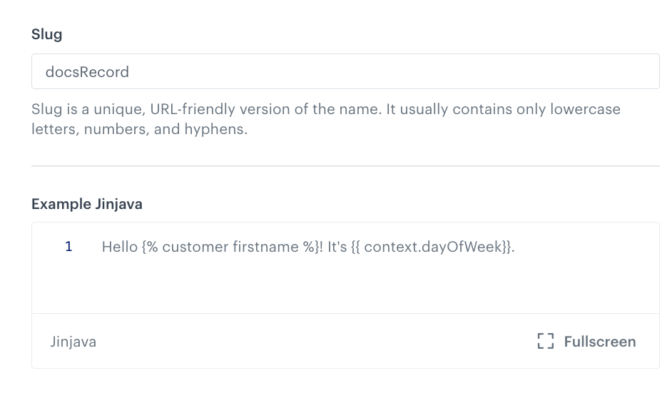 Example record with a Jinjava code field