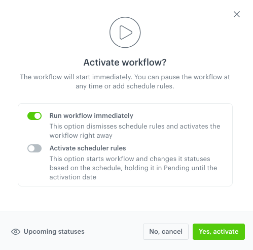 A pop-up with activate options