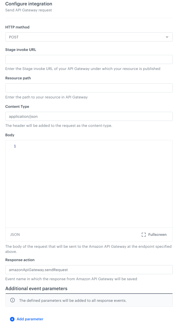 Blank configuration form of the Send request node